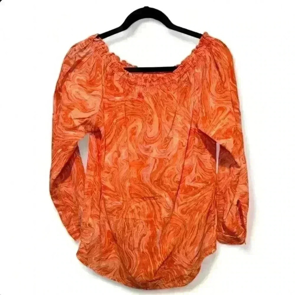 Michael Kors Women's Orange Geometric Off Shoulder Tunic Blouse Small - Picture 3 of 7